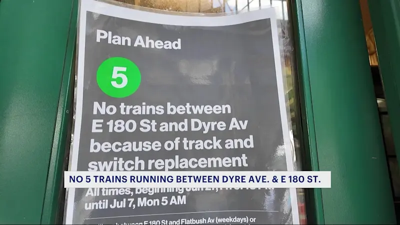Story image: MTA: 5 train suspended for days in the Bronx. Here's what is next and some alternatives.