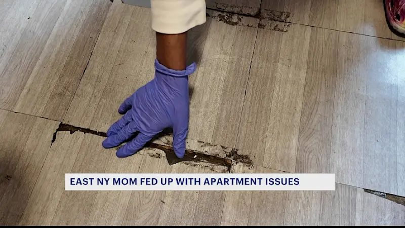 Story image: East New York mom says family has been living with cracked paint, peeling floors and strange residue by window