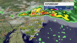 Isolated storms tonight in New Jersey; Monday will feel like summer