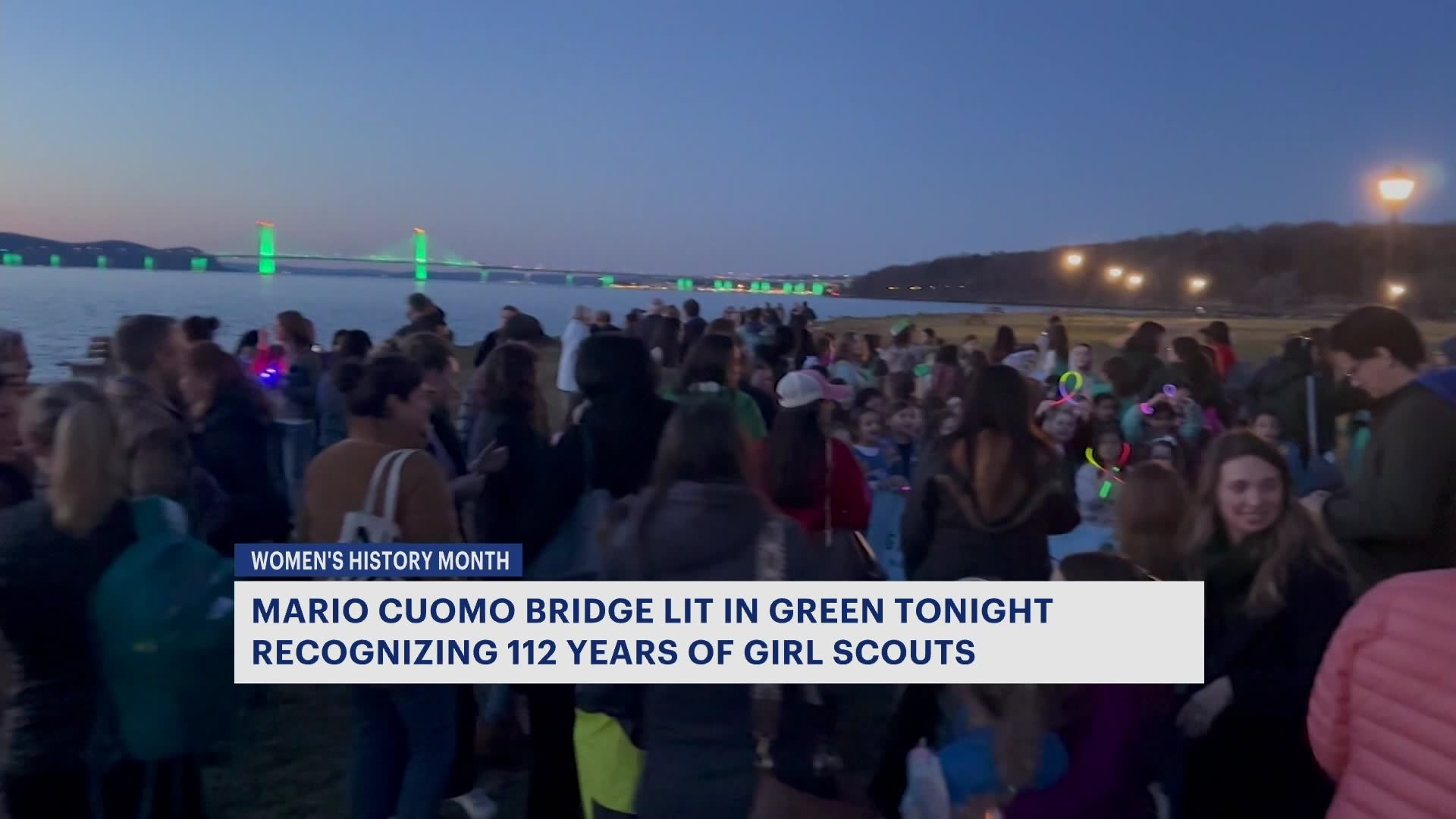 Gov. Mario M. Cuomo Bridge glows green for Girl Scout Day