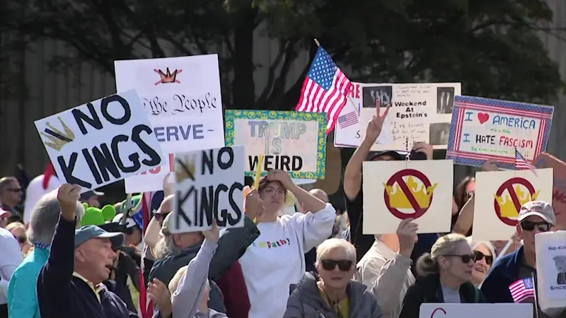 Story image: Long Islanders protest Trump administration policies at ‘No Kings’ rallies