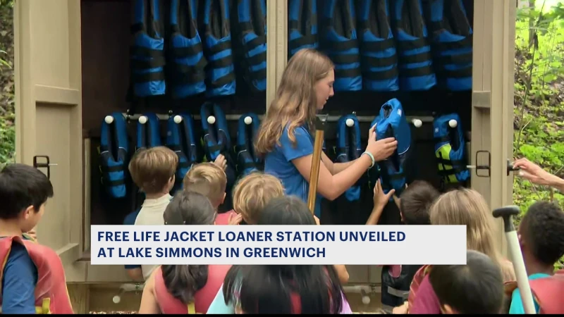 Story image: Free life jacket station unveiled at Lake Simmons in Greenwich 