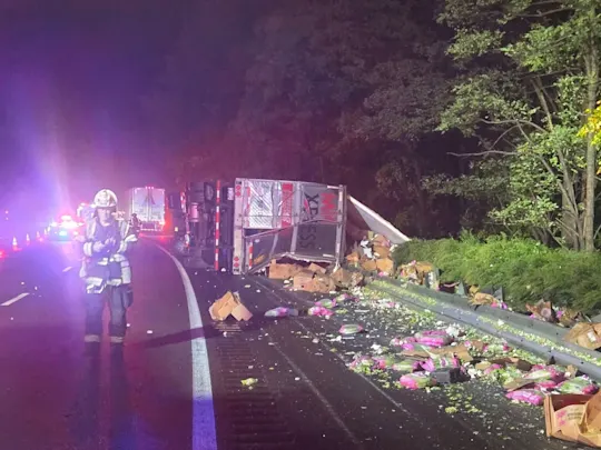 Overturned truck Allamuchy