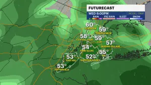 Rainy and cooler weather arrives tomorrow, Thursday for NYC 