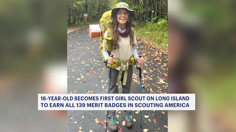Story image: Hicksville teen makes history as first girl on LI to earn every merit badge in Scouting America