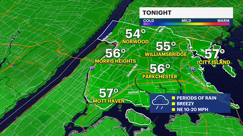 Story image: Lingering morning showers before sunny Monday afternoon the Bronx
