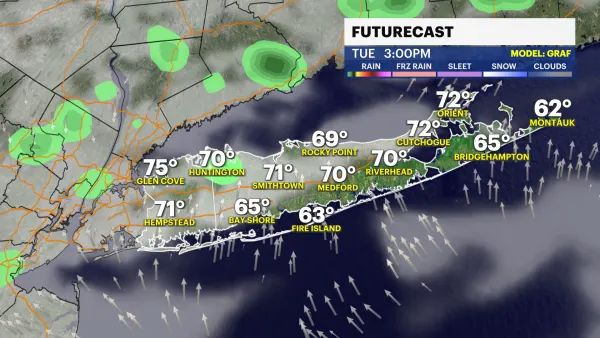 Sun and clouds with a high near 76 across Long Island today