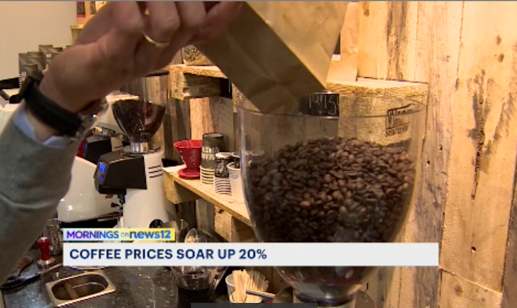 Story image: Jolt of sticker shock with the price of coffee up more than 20%
