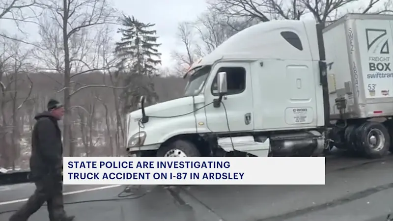 Story image: Truck crashes through guardrail on I-87 in Ardsley