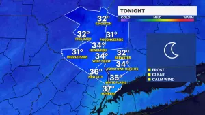 Sunny and pleasant today, freeze warnings overnight