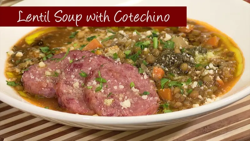 Story image: What's Cooking: Uncle Giuseppe's Marketplace's Lentils with Cotechino