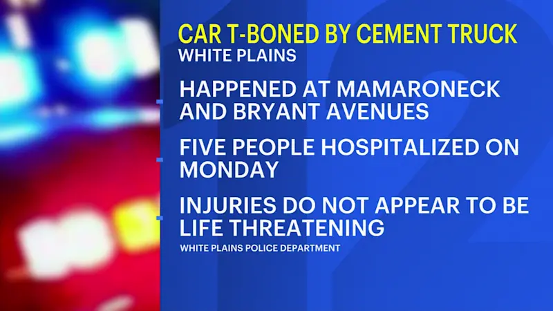 Story image: 5 hospitalized after cement truck crashes into car in White Plains