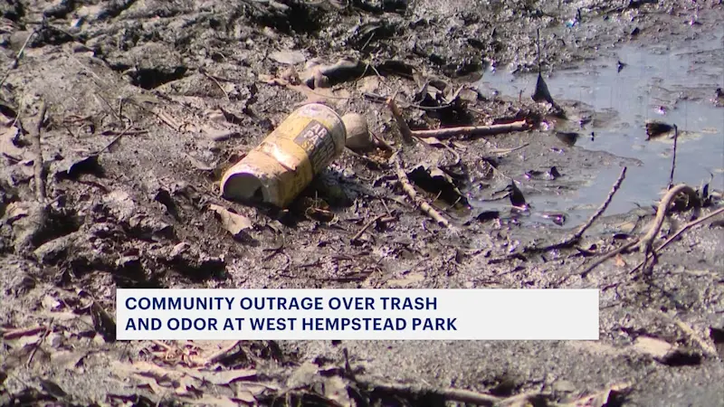 Story image: Community outrage in West Hempstead over drained, trash-filled pond