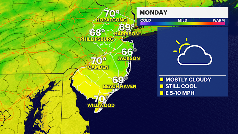 Story image: Rainy, cloudy start to the week in New Jersey