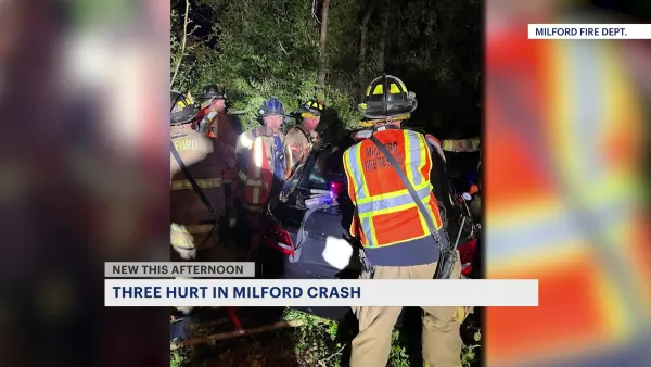 Milford FD: Car pulled from wooded area following I-95 exit crash; 3 hospitalized