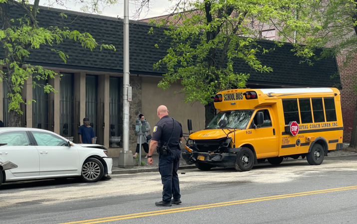 Story image: Police: Crash between car and school bus in Yonkers injures 4, including child