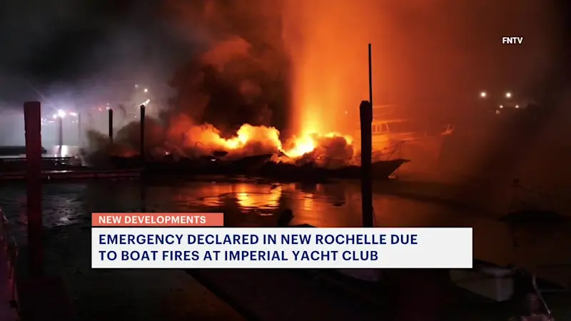 Story image: Fire destroys 5 boats docked at New Rochelle marina; Davenport Neck Channel closed until further notice