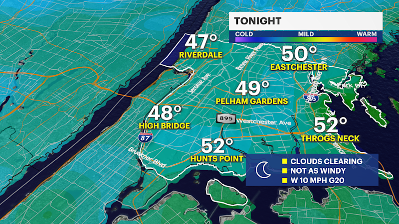 Story image: Winds ease but still a breeze in The Bronx overnight