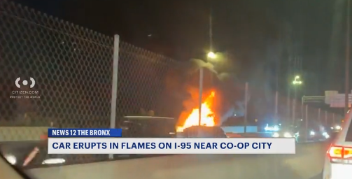Car errupts in flames on I-95 near Co-op City  