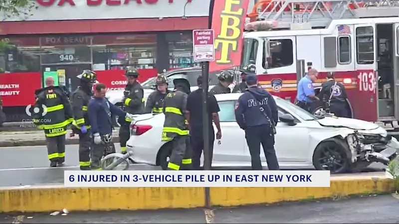 Story image: 6 injured in 3-vehicle pile-up in East New York