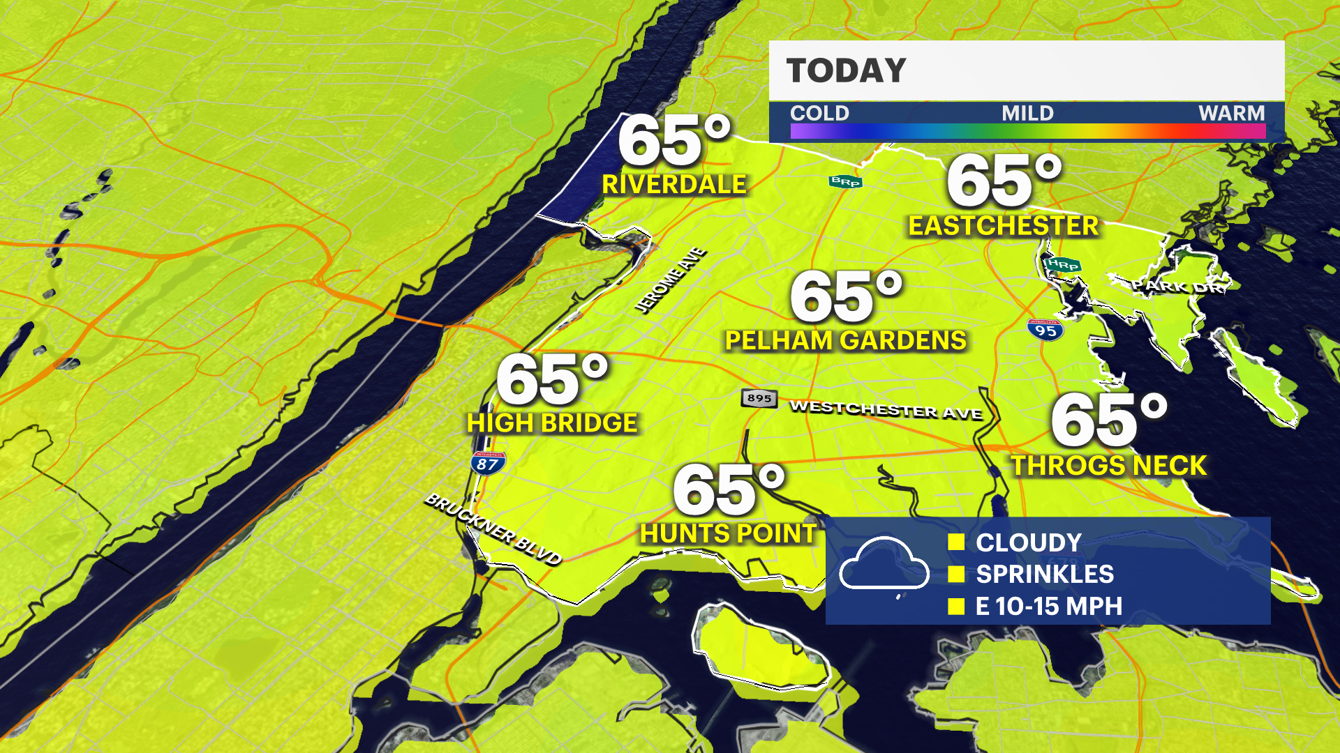 Cloudy, some rain Sunday in the Bronx; temps in the 60s