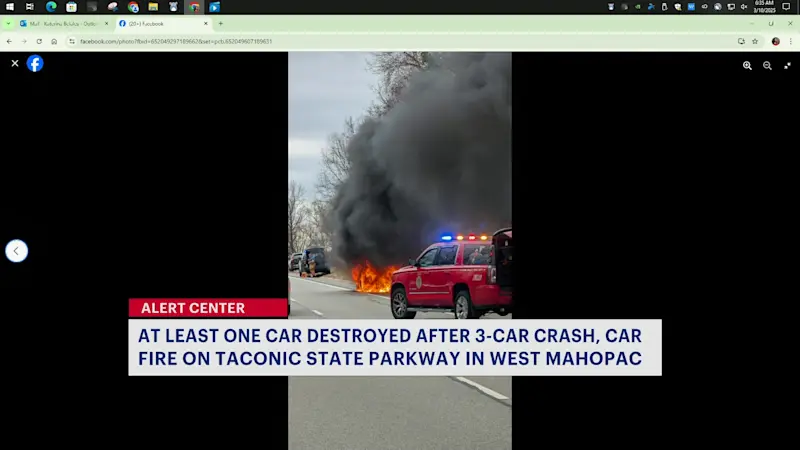 Story image: Crash on Taconic State Parkway leaves car engulfed in flames