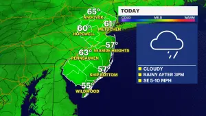 Mostly cloudy Saturday in New Jersey; widespread showers on Sunday