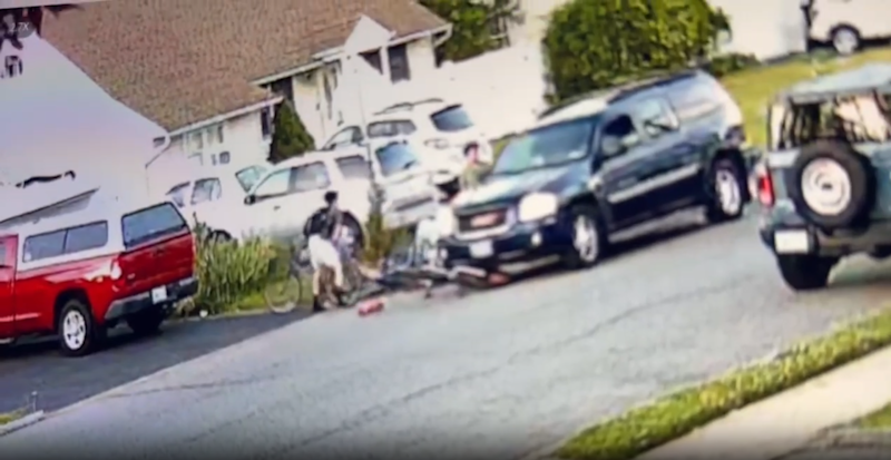 Story image: Surveillance video shows driver hitting, injuring a teen riding bike in West Islip neighborhood