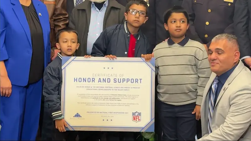 Story image: Children of fallen Detective Didarul Islam given scholarships from NFL and non-profit 'Folds of Honor'