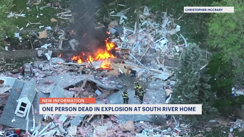 Story image: Aftermath of deadly house explosion in South River shows home blown into pieces