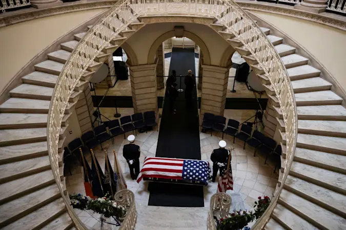 Story image: Mourners pay respects to late Rep. Charles Rangel as his body lies in state at City Hall