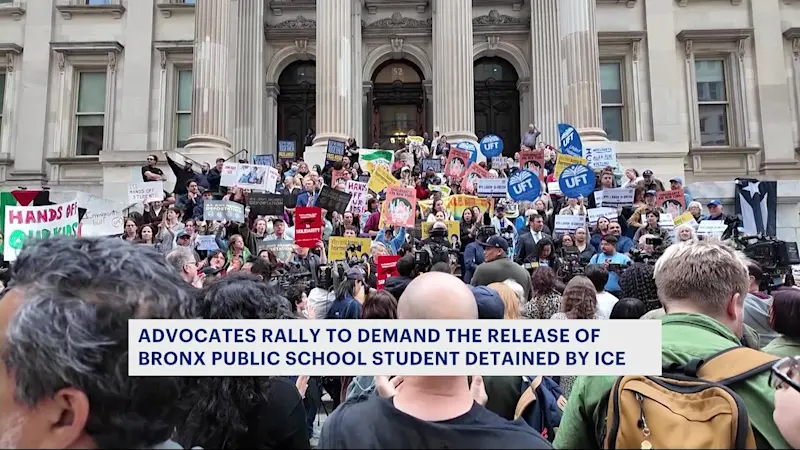 Story image: Advocates rally in NYC to call for release of Bronx student detained by ICE