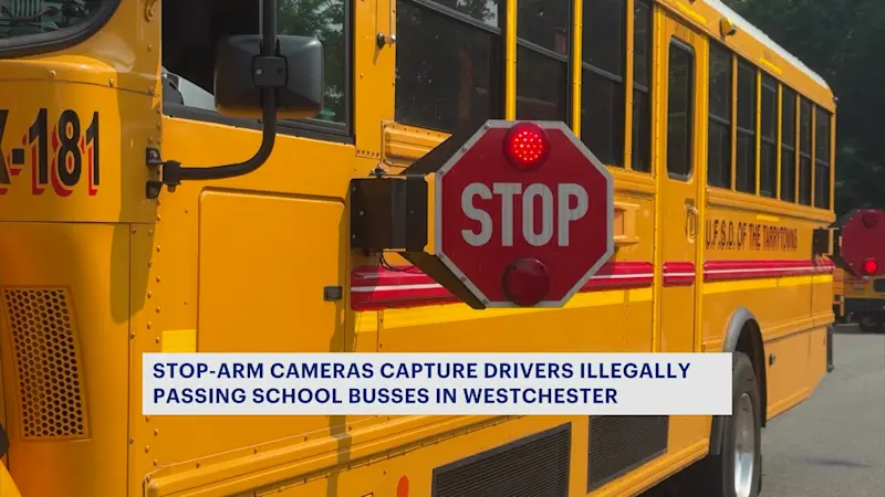 Story image: Local school district explains how stop-arm cameras capture drivers illegally passing school buses