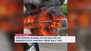 Bus catches fire on Garden State Parkway near Wall Township