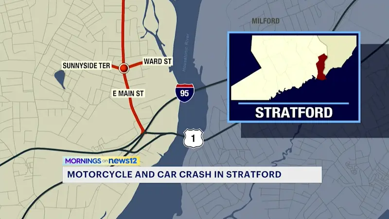 Story image: 3 people injured as motorcycle and car collide in Stratford