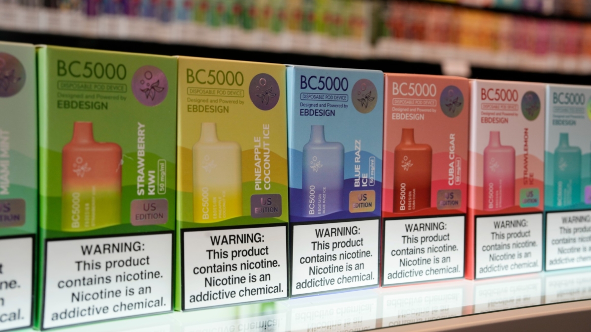 Close-up photo of the colorful e-cigarette packages.